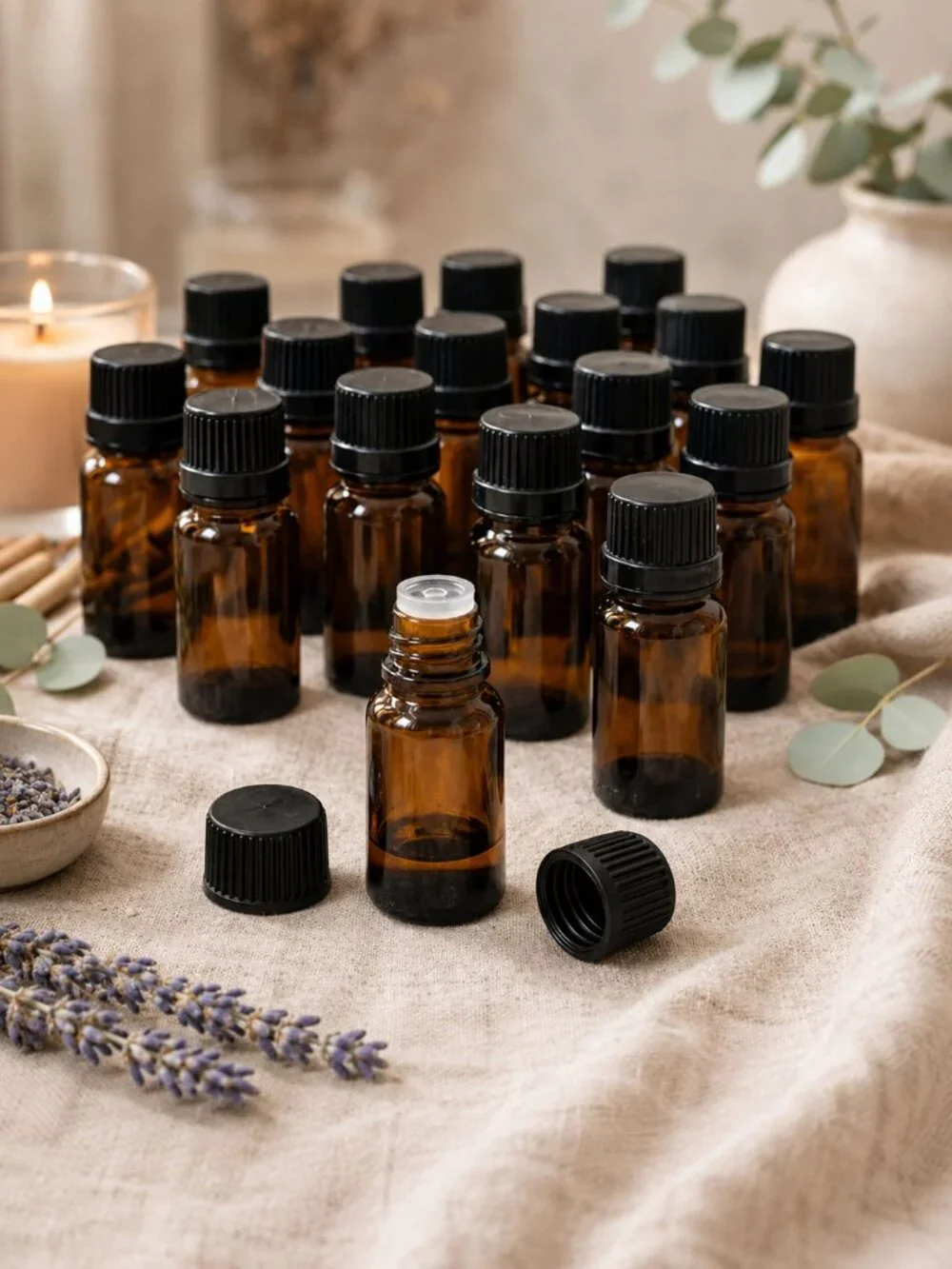 Amber Glass Apothecary Bottles 15 mL Set of 20 Essential Oil Sample Bottles